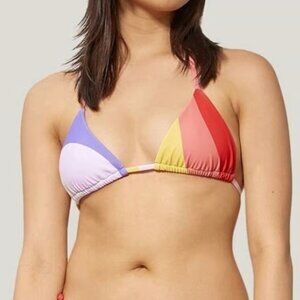 Mara Hoffman Rae Lei‎ Rainbow Striped Triangle String Bikini Top Medium NWT